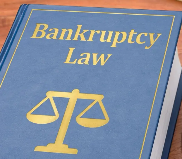 A blue book with the words bankruptcy law on it.